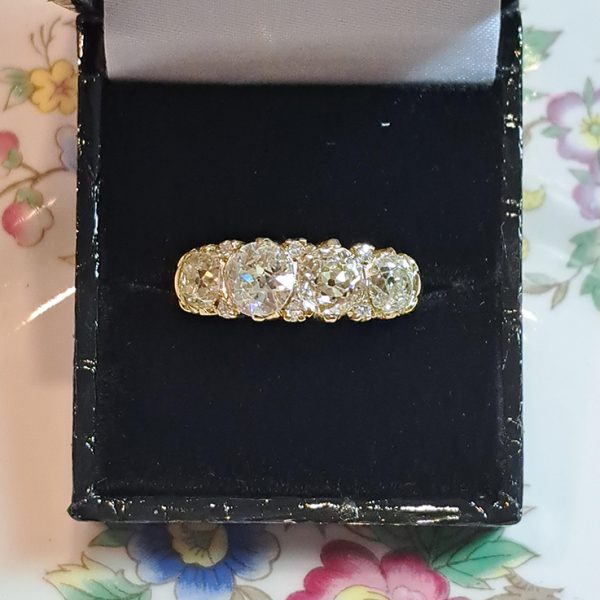 Antique Victorian 4.5cts Old Cut Diamond Four Stone Ring