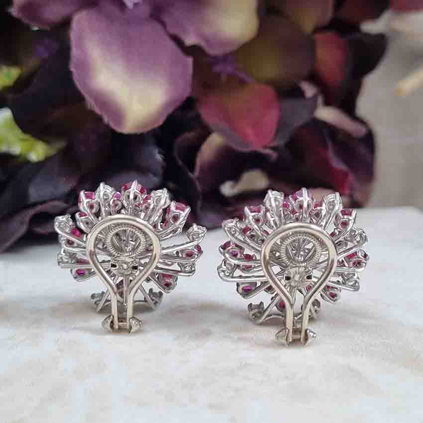 Oscar Heyman Ruby and Diamond Snowflake Cluster Earrings