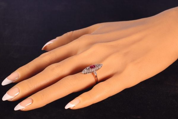 Antique Victorian Ruby and 1.50ct Diamond Navette Cluster Ring