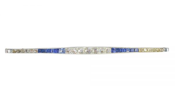 Antique Art Deco Diamond and Sapphire Bar Brooch