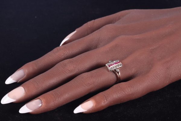 Art Deco Antique Ruby and Diamond Plaque Ring