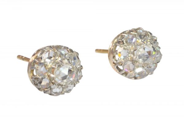 Antique Victorian Rose Cut Diamond Cluster Earrings