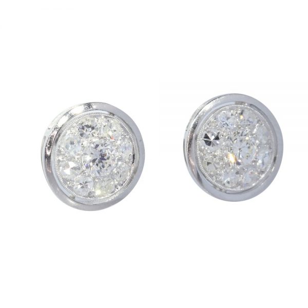 Vintage 1.50ct Diamond Platinum Cluster Earrings