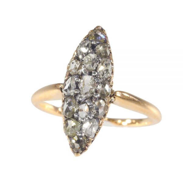 Antique Victorian Rose Cut Diamond Navette Ring