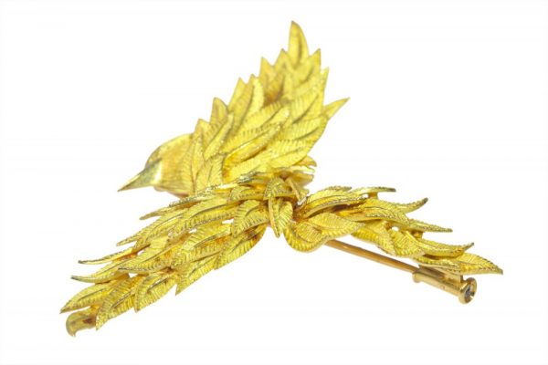 Vintage Emerald Set Gold Bird Brooch