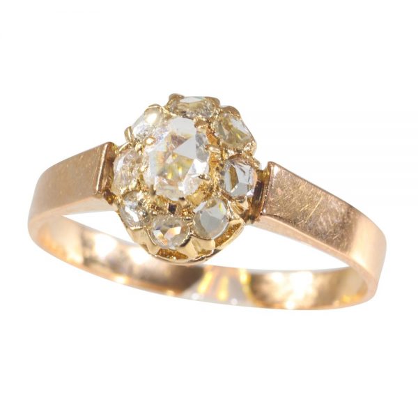 Victorian Antique Rose Cut Diamond Cluster Ring