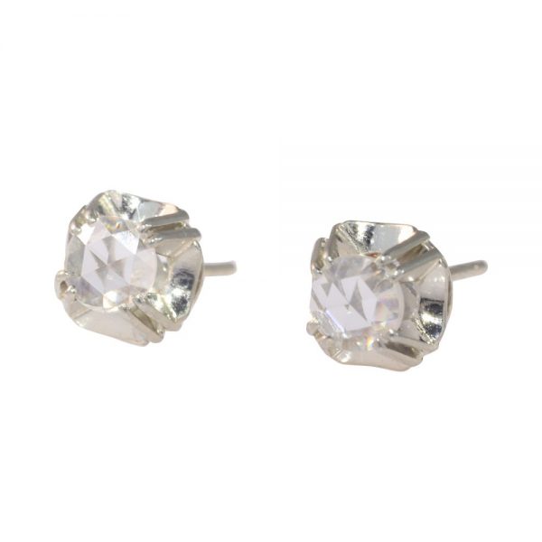 Art Deco Antique Rose Cut Diamond Stud Earrings