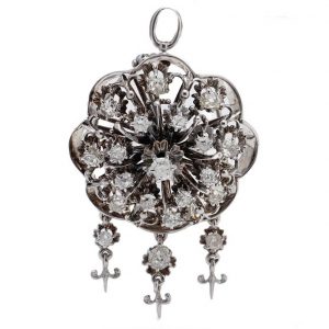 Vintage 3.1ct Old Cut Diamond Flower Cluster Pendant Brooch