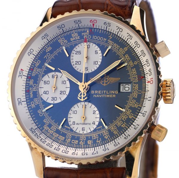 Breitling Navimeter 18ct Rose Gold Chronograph Automatic Watch with Blue Dial