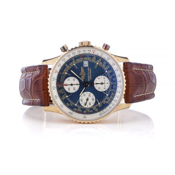 Breitling Navimeter 18ct Rose Gold Chronograph Watch with Blue Dial