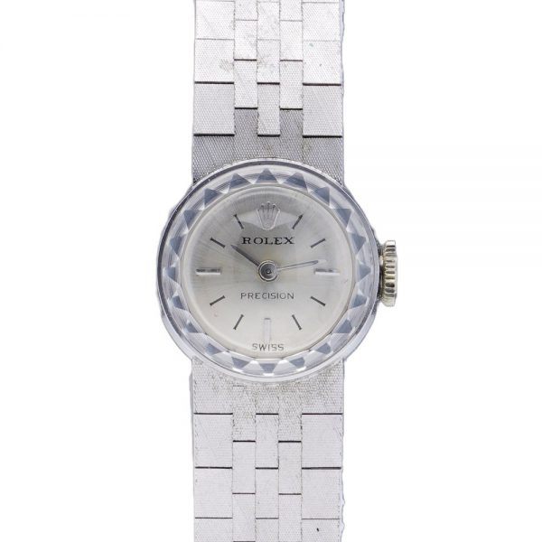 Vintage Rolex Precision 18ct White Gold Ladies Watch with brick link bracelet strap