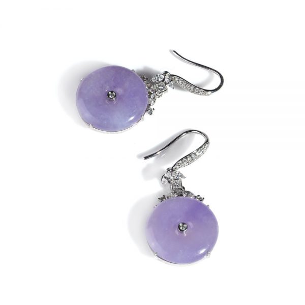 A Grade Lavender Jade Drop Earrings with Diamonds