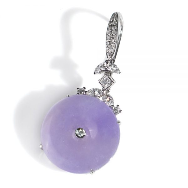 A Grade Lavender Jade Drop Earrings with 0.70cts Diamonds
