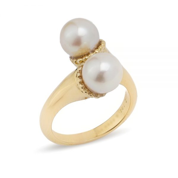 Vintage Van Cleef and Arpels Pearl Two Stone Toi et Moi Crossover Ring