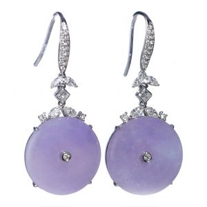 Lavender Jade and Diamond Drop Earrings, A Grade