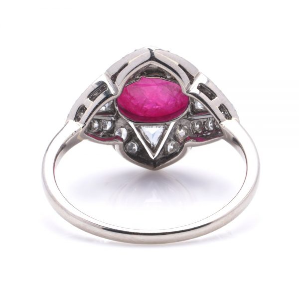 Art Deco Inspired Vintage Cabochon Ruby and Diamond Star Cluster Ring