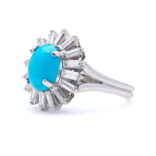 Vintage Turquoise and Diamond Cluster Ring by Aldao