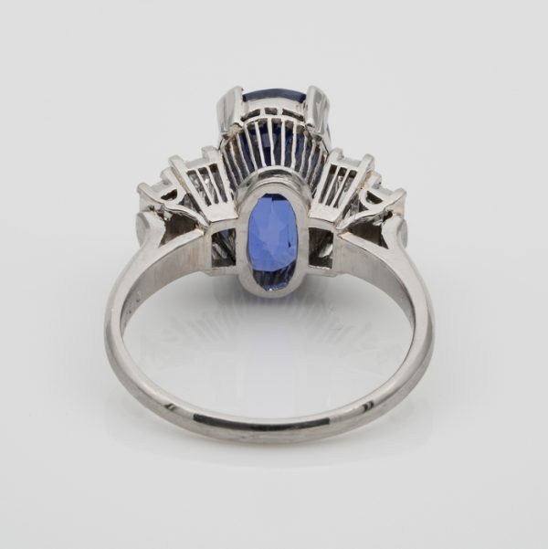 Art Deco 7.14ct No Heat Sapphire and Baguette Diamond Ring