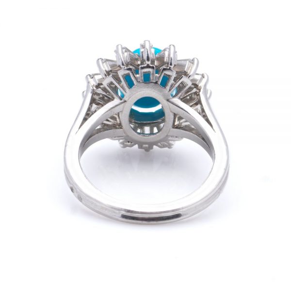 Vintage 2ct Cabochon Turquoise and Baguette Diamond Cluster Ring in Platinum