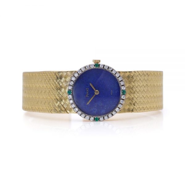 Vintage Ladies 18ct Yellow Gold Piaget Watch with Lapis Lazuli Emerald Diamond