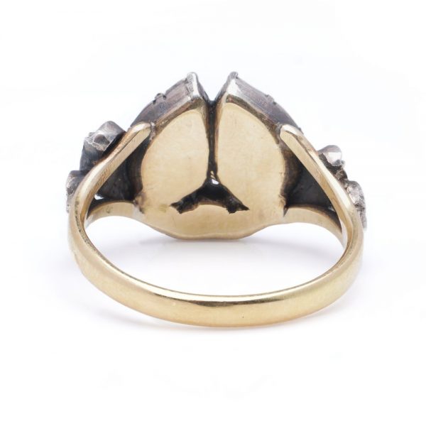 Antique Georgian Emerald and Diamond Toi et Moi Ring Silver upon 18ct Yellow Gold