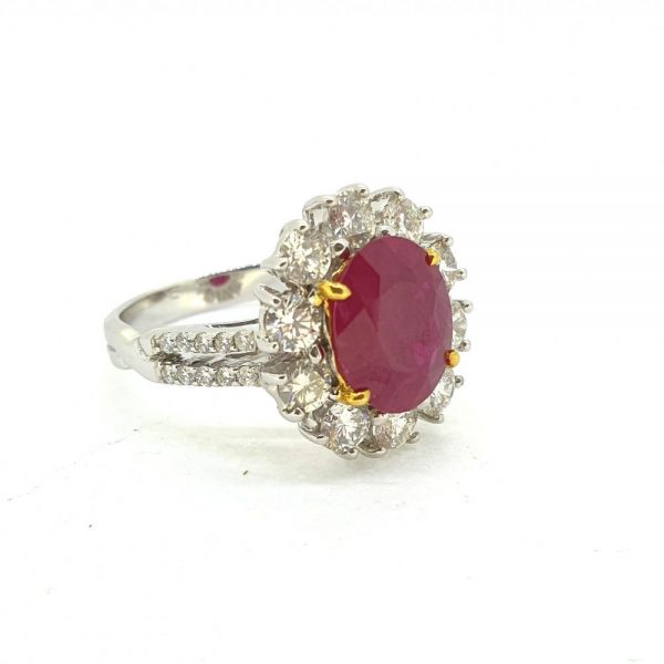Contemporary 2.67ct Ruby and Diamond Floral Cluster Ring