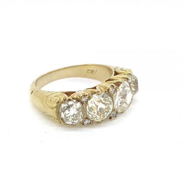 Antique Victorian Old Cut Diamond Four Stone Ring 18ct Yellow Gold 4.50 carats