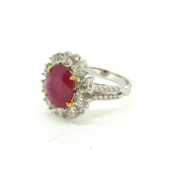Contemporary 2.67ct Ruby and Diamond Floral Cluster Ring
