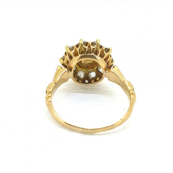 Antique Victorian Natural Pearl and Old Cut Diamond Cluster Ring