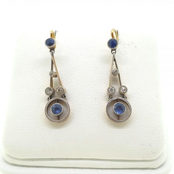 Antique 1ct Sapphire and Diamond Drop Earrings