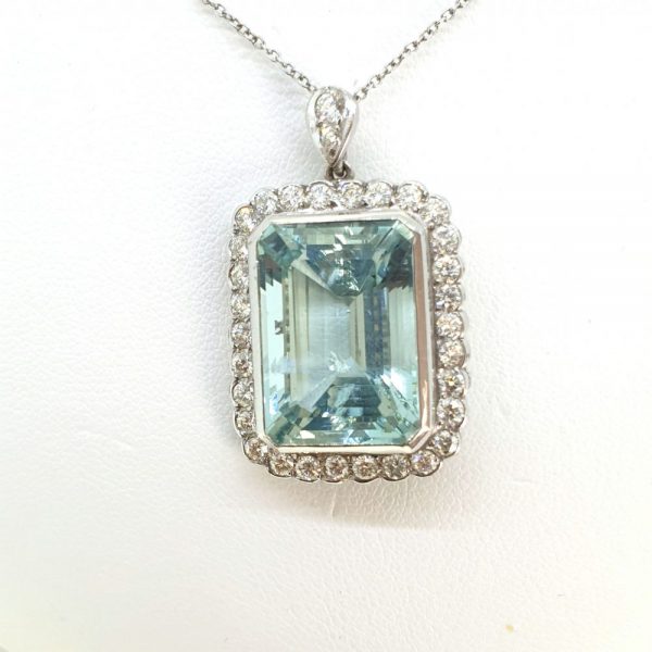 15cts Aquamarine and Diamond Floral Cluster Pendant