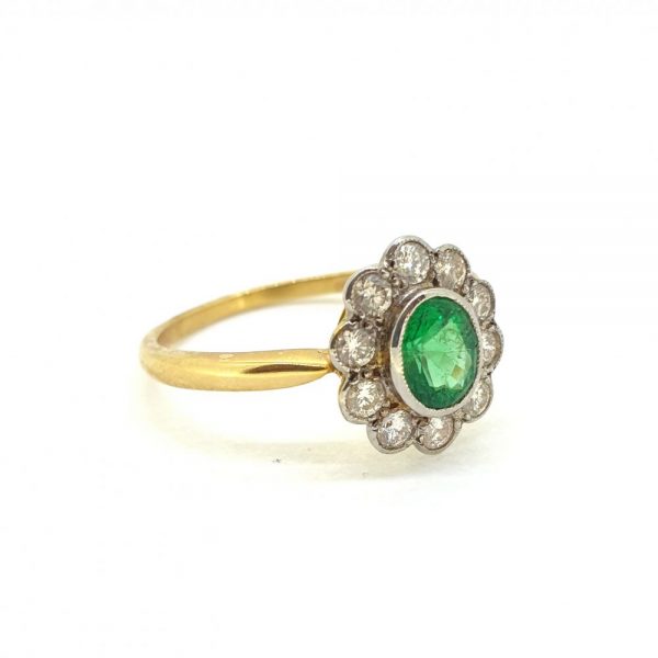 0.60ct Oval Emerald and Diamond Cluster Ring