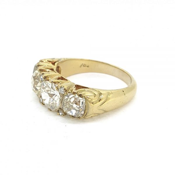 Antique Victorian 4.5cts Old Cut Diamond Four Stone Ring 18ct Yellow Gold