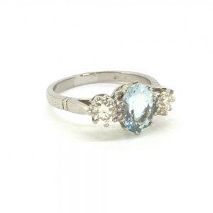 1.10ct Aquamarine and Diamond Three Stone Engagement Ring