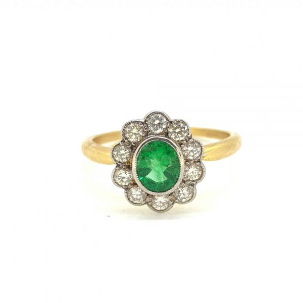 0.60ct Emerald and Diamond Flower Cluster Ring