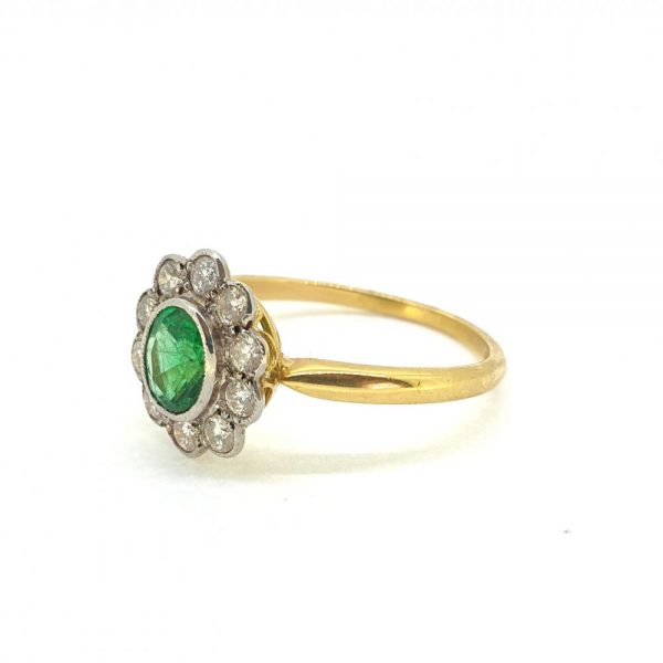 0.60ct Emerald and Diamond Floral Cluster Ring 18ct Yellow Gold