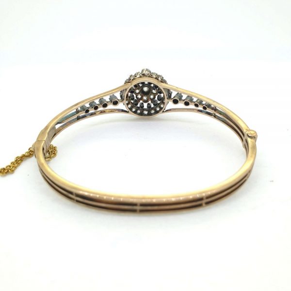 Victorian Antique Old Cut Diamond Three Track Bangle Bracelet