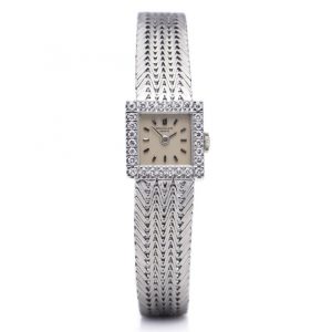 Vintage Patek Philippe 18ct White Gold Manual Watch with Square Diamond Bezel