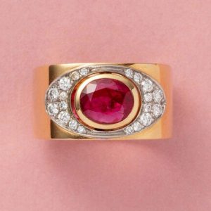 Vintage 1.27ct Burma Ruby and Diamond Cluster Dress Ring