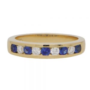 Nine Stone Sapphire and Diamond Half Eternity Band Ring in 18ct Yellow Gold