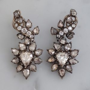 Antique Rose Diamond Drop Earrings, 8cts