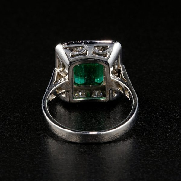Vintage 2.10ct Natural Colombian Emerald and Diamond Cluster Tablet Ring
