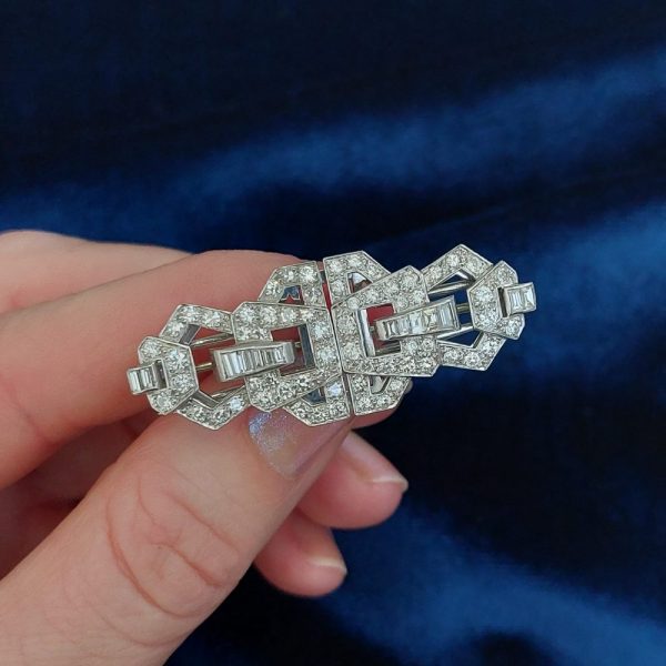 Art Deco Antique Diamond Double Clip Brooch