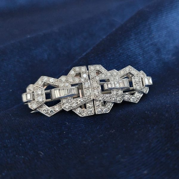 Art Deco Antique Diamond Double Clip Brooch