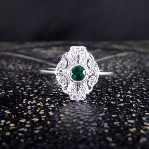 Art Deco Style Emerald and Diamond Plaque Ring