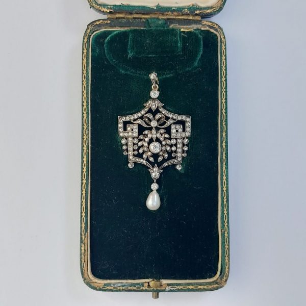 Belle Epoque Antique Diamond and Pearl Pendant