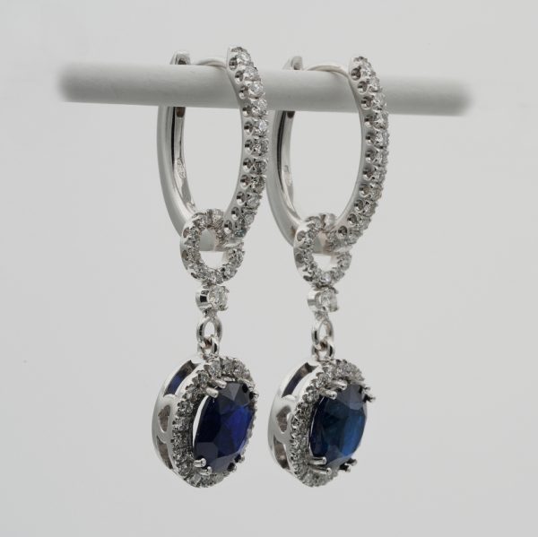 Certified 3.98ct Burma Sapphire and Diamond Day and Night Earrings