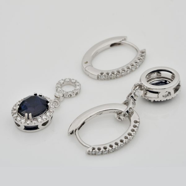 Certified 3.98ct Burmese Sapphire and Diamond Cluster Drop Day and Night Earrings Removeable Hoops