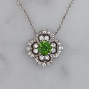 Demantoid Garnet and Diamond Floral Pendant Necklace
