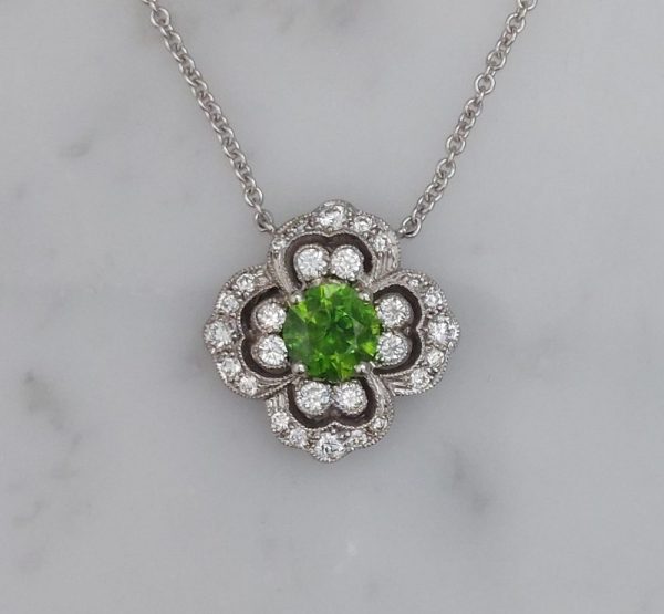 Demantoid Garnet and Diamond Floral Pendant Necklace